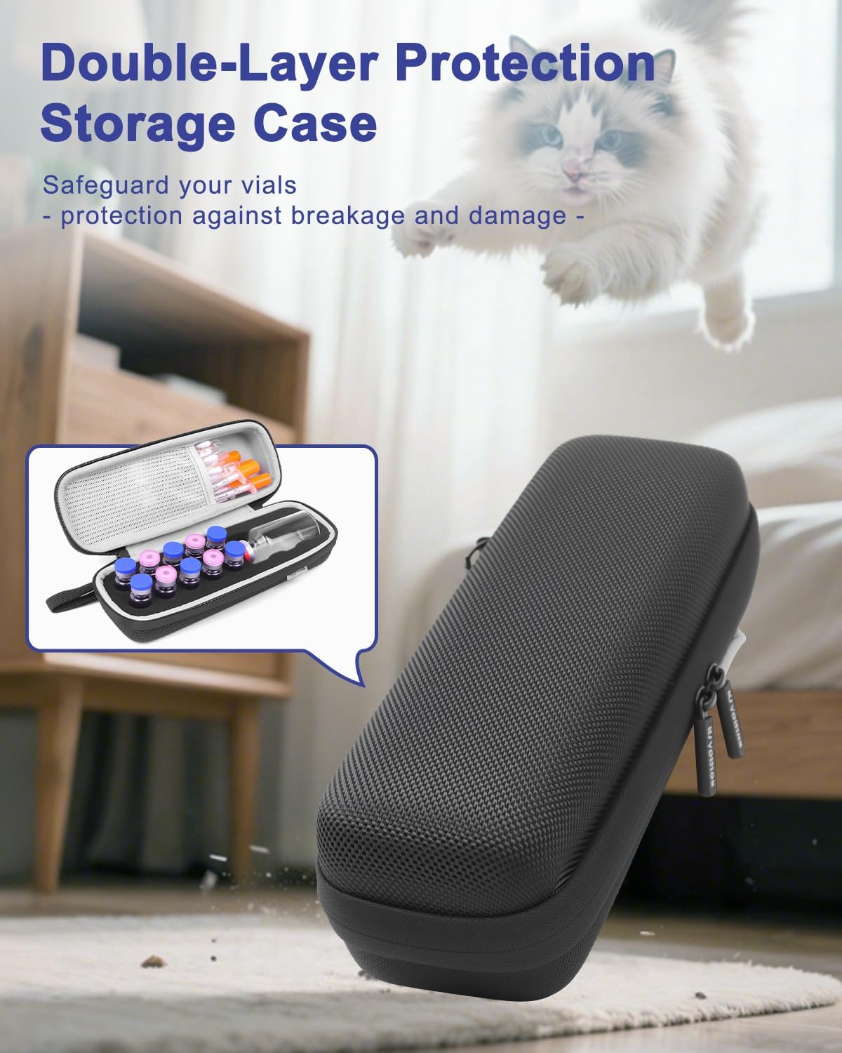 28 Slots Insulin Peptide Case for Fridge, Hard Storage Case with Ice Packs | Portable Diabetes Insulin Carrying Travel Organizer Case for 1ml 3ml 5ml 10ml Vials -16 Small Slots & 12 Adjustable Slots