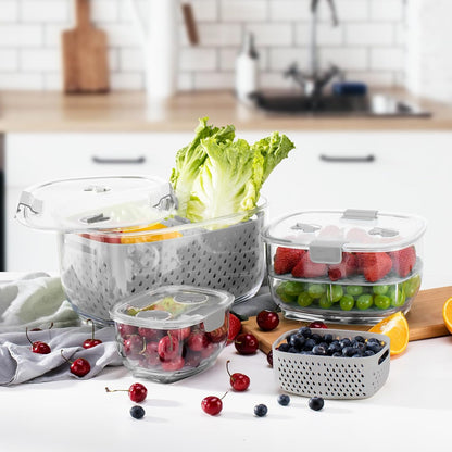 Fresh Produce Vegetable Fruit Storage Containers 3Piece Set, BPA-free Fridge Storage Container, Partitioned Salad Container, Fridge Organizers, Used in Storing Fruits Vegetables, Green