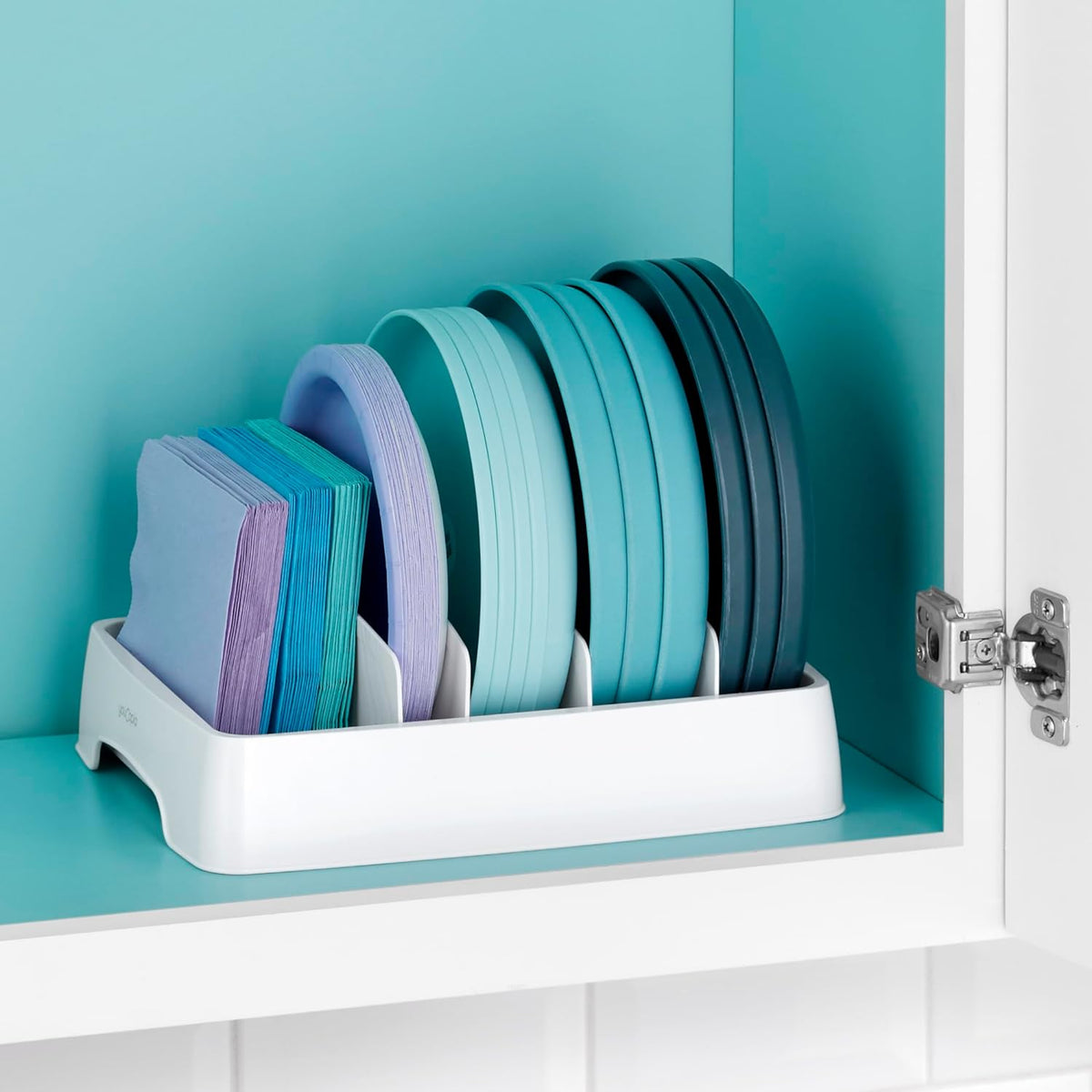 StoraLid Food Container Lid Organizer for Kitchen Cabinet Storage with 5 Adjustable Dividers, 10.5''D × 13.4''W × 3.3''H, Large Classic Edition, White