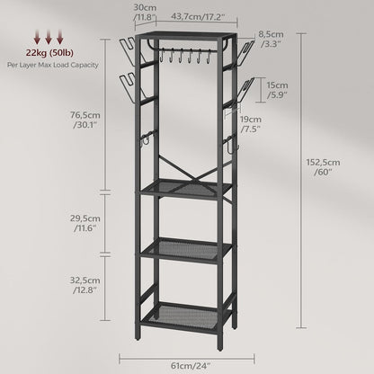 4-Tier Pot Rack, Pots and Pans Organizer for Kitchen Corner, Kitchen Storage Rack with U-Shaped Lid Holders, Freestanding Cookware Stand, Rustic Brown and Black POHR3001