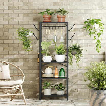 4-Tier Pot Rack, Pots and Pans Organizer for Kitchen Corner, Kitchen Storage Rack with U-Shaped Lid Holders, Freestanding Cookware Stand, Rustic Brown and Black POHR3001