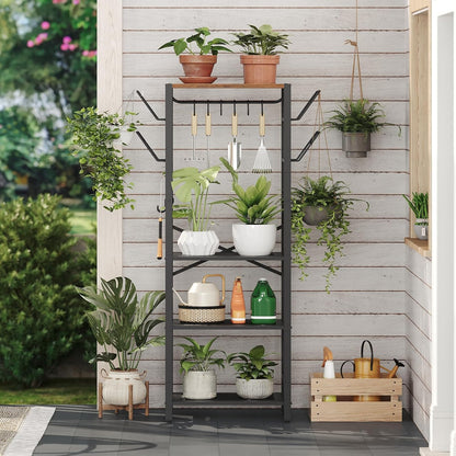 4-Tier Pot Rack, Pots and Pans Organizer for Kitchen Corner, Kitchen Storage Rack with U-Shaped Lid Holders, Freestanding Cookware Stand, Rustic Brown and Black POHR3001