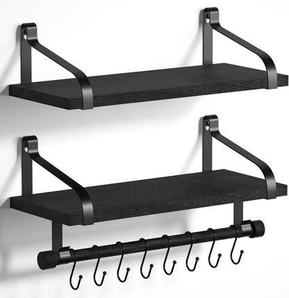 17.3"Floating Wall Shelves Set of 2,Solid Wood,Coffee Bar,Black