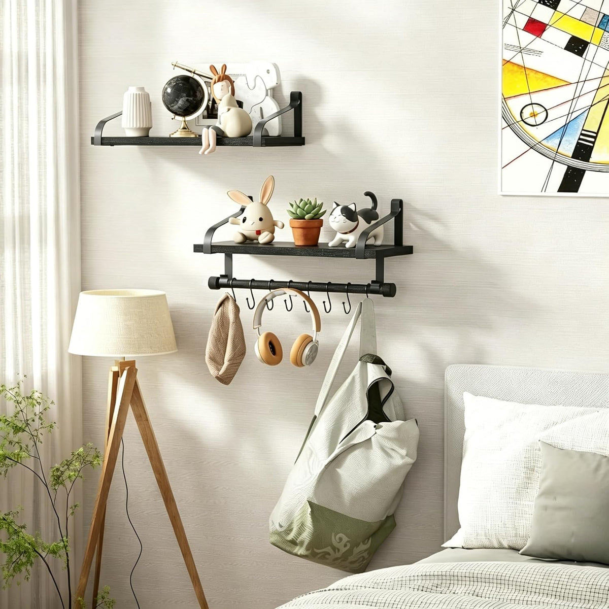 17.3"Floating Wall Shelves Set of 2,Solid Wood,Coffee Bar,Black
