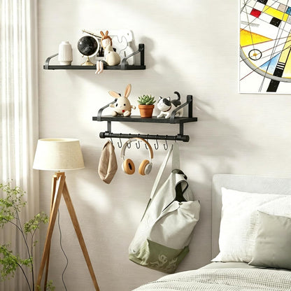 17.3"Floating Wall Shelves Set of 2,Solid Wood,Coffee Bar,Black