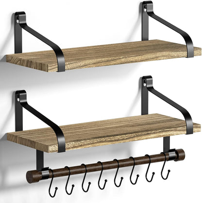 17.3"Floating Wall Shelves Set of 2,Solid Wood,Coffee Bar,Black