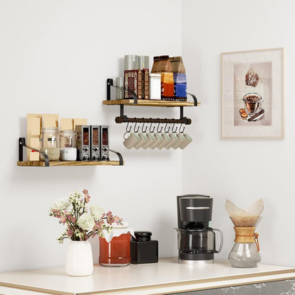 17.3"Floating Wall Shelves Set of 2,Solid Wood,Coffee Bar,Black