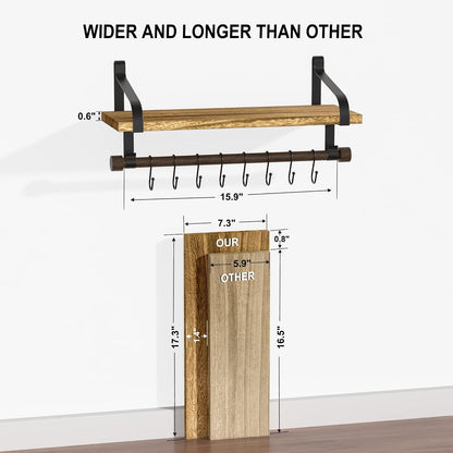 17.3"Floating Wall Shelves Set of 2,Solid Wood,Coffee Bar,Black
