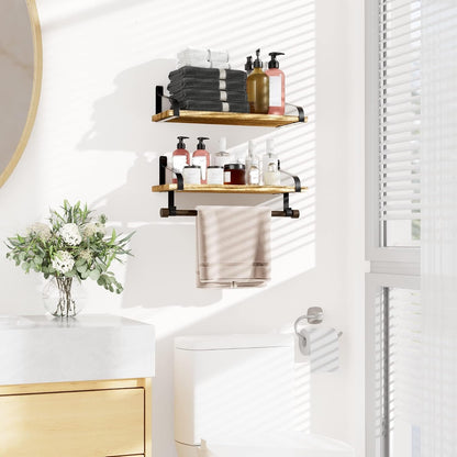 17.3"Floating Wall Shelves Set of 2,Solid Wood,Coffee Bar,Black