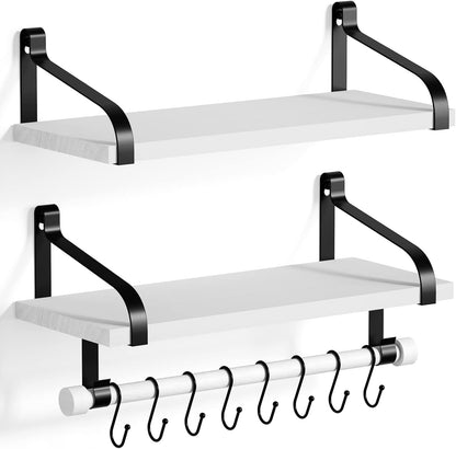 17.3"Floating Wall Shelves Set of 2,Solid Wood,Coffee Bar,Black