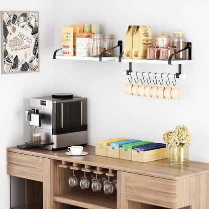 17.3"Floating Wall Shelves Set of 2,Solid Wood,Coffee Bar,Black
