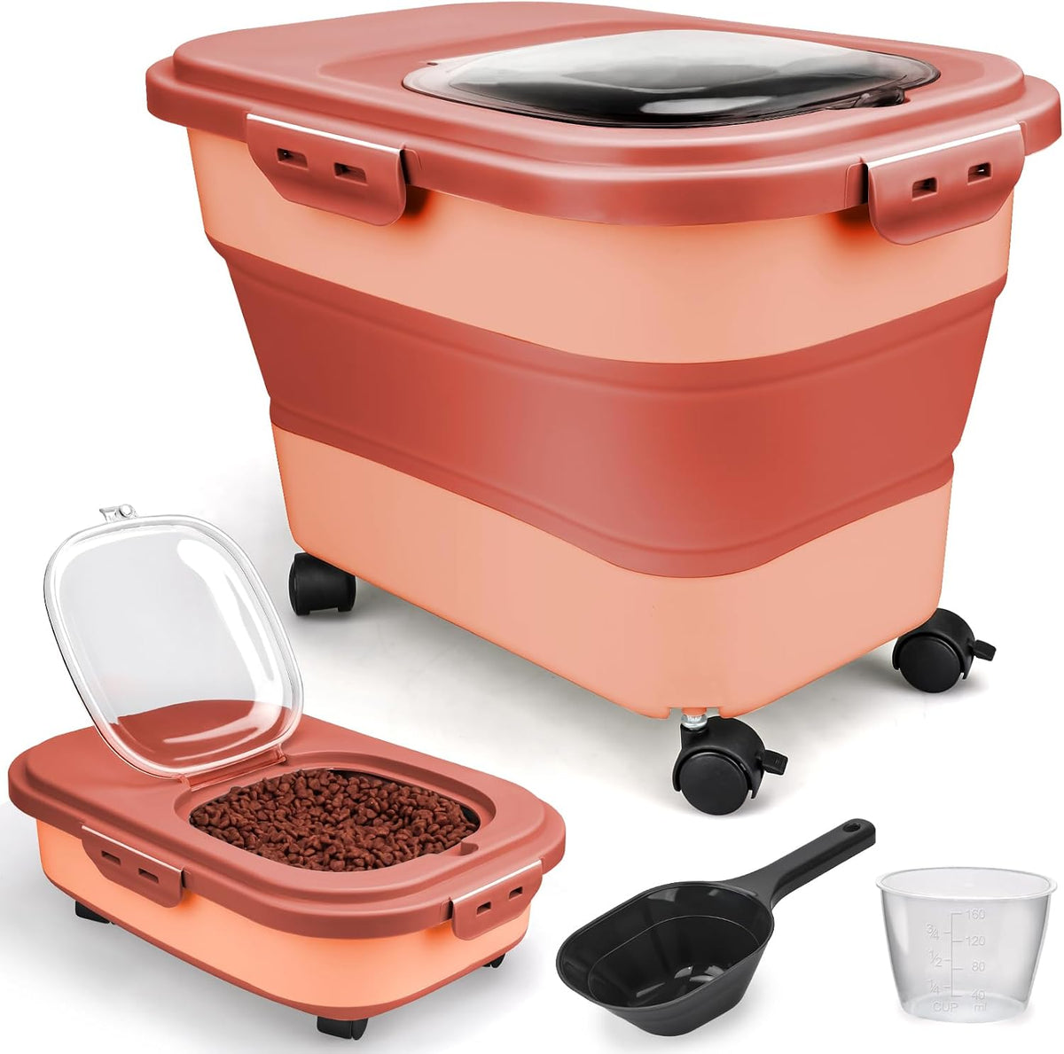 Dog Food Storage Container, 10-20Lbs Collapsible Pet Food Storage Containers with Rolling Wheel Airtight Locking Lid, Dry Food Storage Bin with Cup and Scoop,Suitable for Pet Food, Flour, Rice