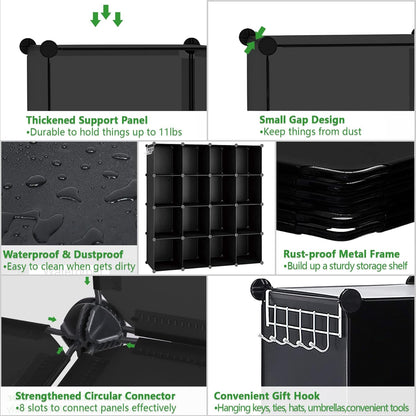 Cube Storage Organizer, 16-Cube Shelves Units, Plastic Storage Cubes, DIY Closet Organizer, Modular Closet Storage Shelves Ideal for Home, Bedroom, 48.4" L × 12.4" W × 48.4" H Black SUM3016H