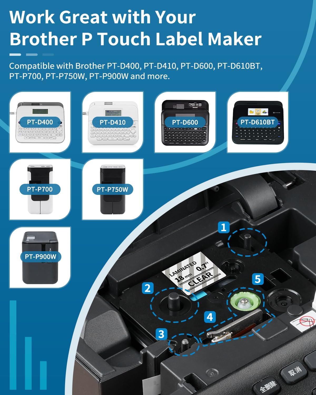 Label Maker Tape Refill Replacement for Brother TZe-231 TZe231 12mm 0.47 | Laminted P Touch TZe TZ Label Tape for Brother PT-D220 D210 H110 D410 D610BT, 12mm x 8m, Black on White, 6-Pack
