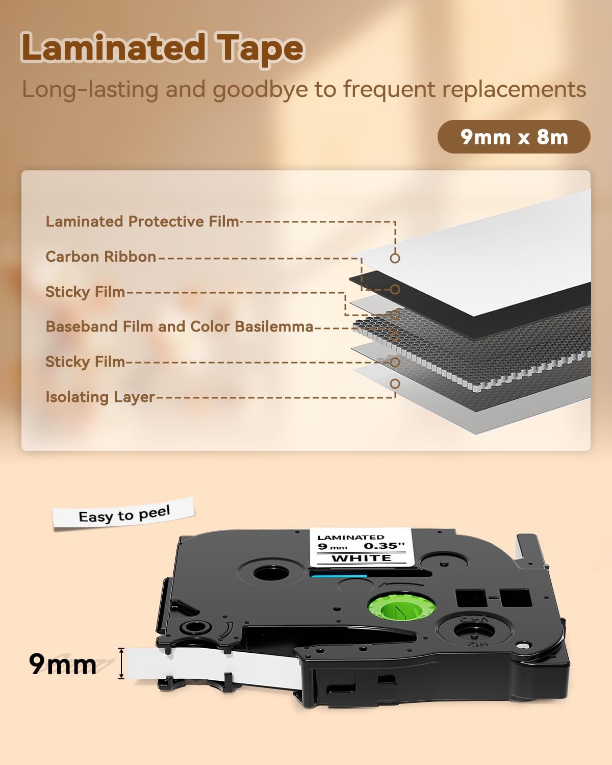 Label Maker Tape Refill Replacement for Brother TZe-231 TZe231 12mm 0.47 | Laminted P Touch TZe TZ Label Tape for Brother PT-D220 D210 H110 D410 D610BT, 12mm x 8m, Black on White, 6-Pack