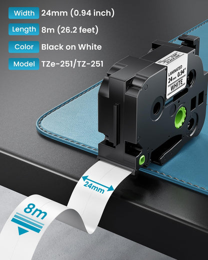 Label Maker Tape Refill Replacement for Brother TZe-231 TZe231 12mm 0.47 | Laminted P Touch TZe TZ Label Tape for Brother PT-D220 D210 H110 D410 D610BT, 12mm x 8m, Black on White, 6-Pack