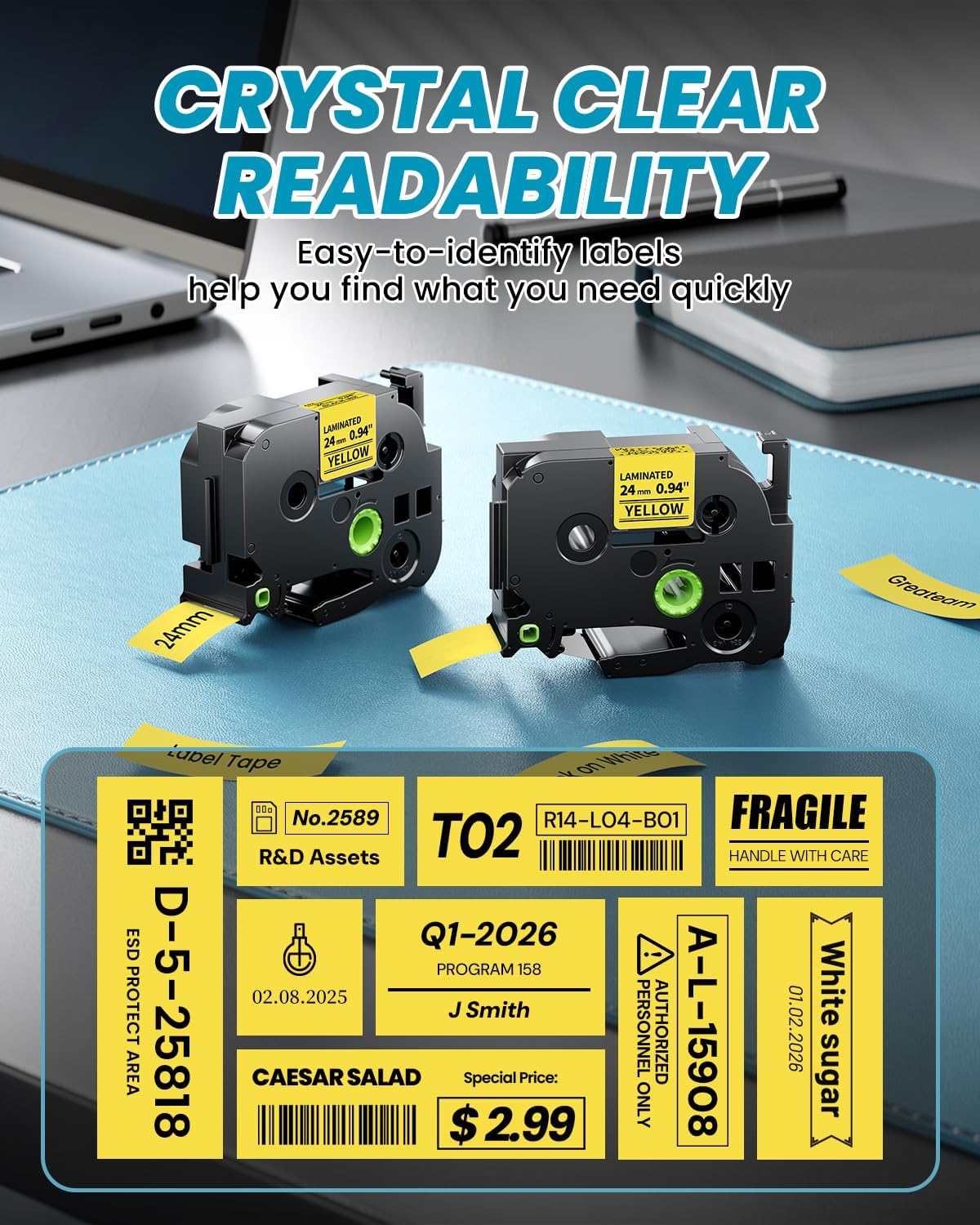Label Maker Tape Refill Replacement for Brother TZe-231 TZe231 12mm 0.47 | Laminted P Touch TZe TZ Label Tape for Brother PT-D220 D210 H110 D410 D610BT, 12mm x 8m, Black on White, 6-Pack