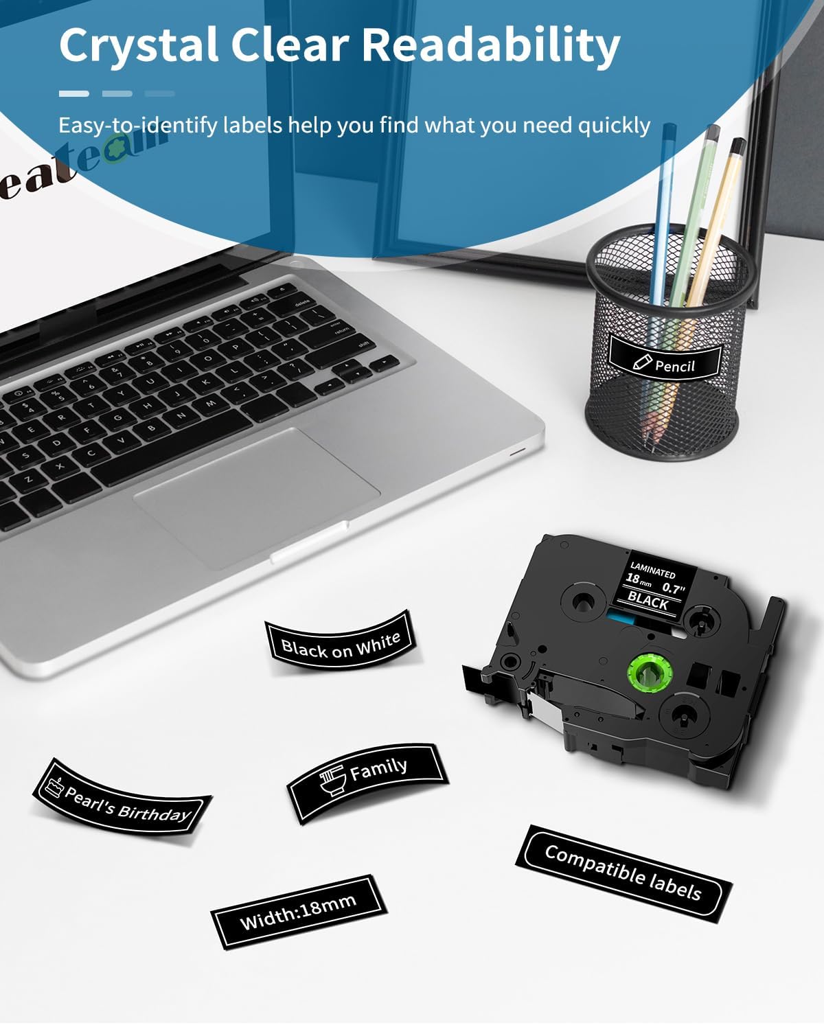 Label Maker Tape Refill Replacement for Brother TZe-231 TZe231 12mm 0.47 | Laminted P Touch TZe TZ Label Tape for Brother PT-D220 D210 H110 D410 D610BT, 12mm x 8m, Black on White, 6-Pack