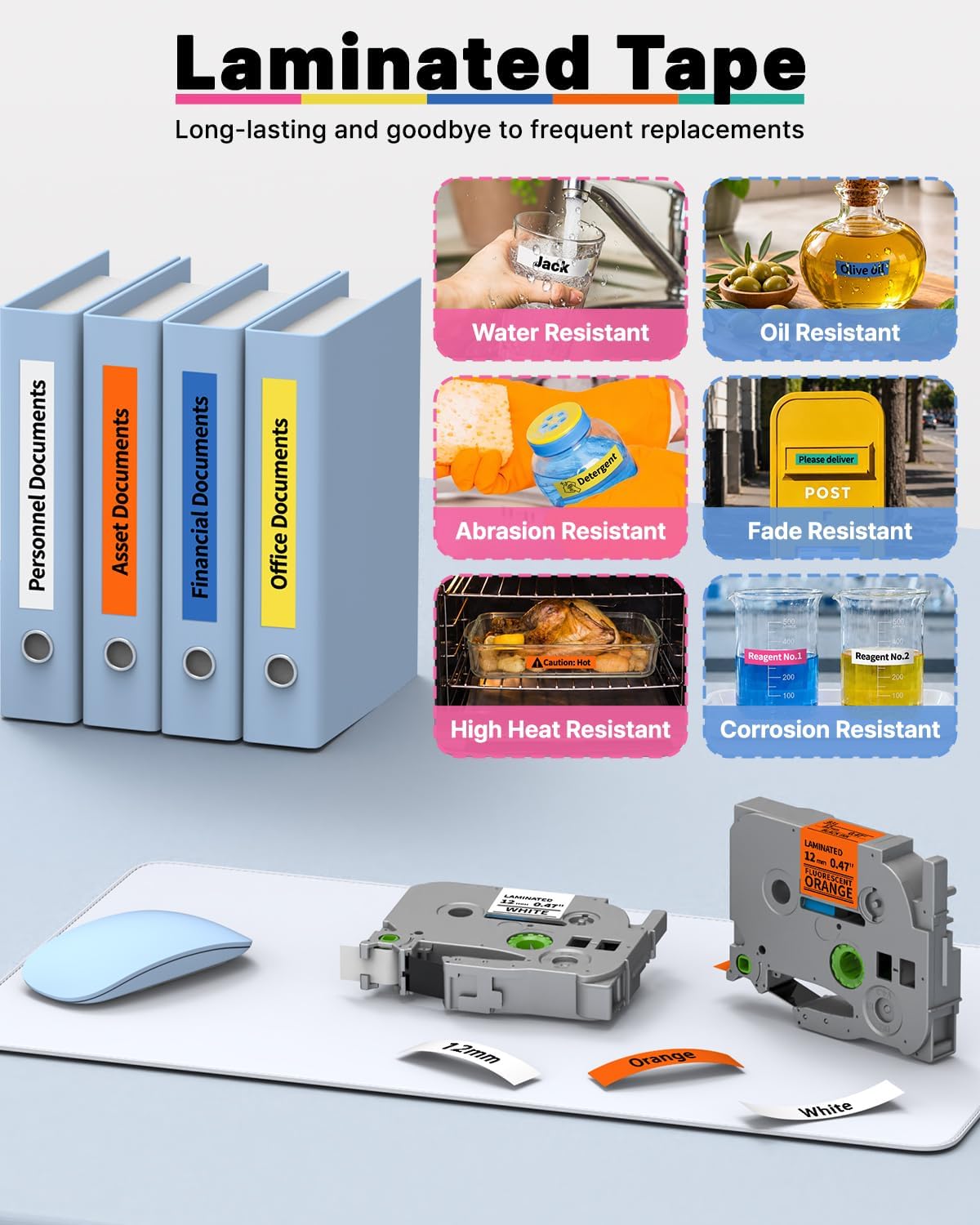 Label Maker Tape Refill Replacement for Brother TZe-231 TZe231 12mm 0.47 | Laminted P Touch TZe TZ Label Tape for Brother PT-D220 D210 H110 D410 D610BT, 12mm x 8m, Black on White, 6-Pack