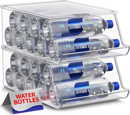 Clear Skinny Can Organizer for Fridge, Stackable with Lids