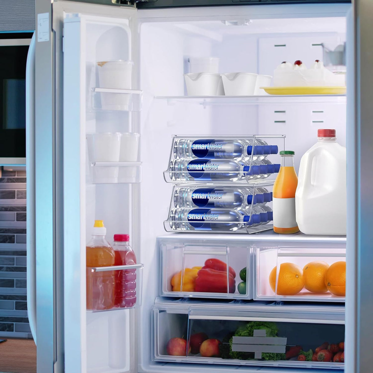 Clear Skinny Can Organizer for Fridge, Stackable with Lids