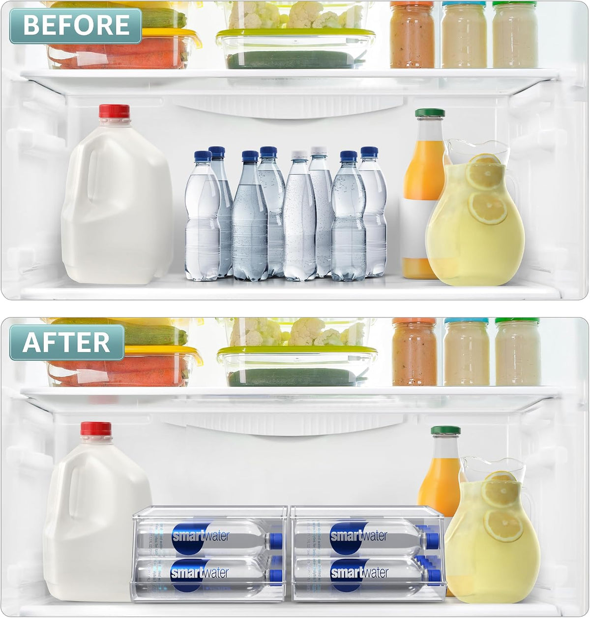 Clear Skinny Can Organizer for Fridge, Stackable with Lids