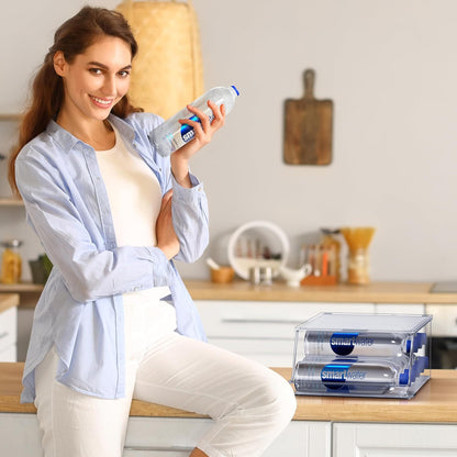 Clear Skinny Can Organizer for Fridge, Stackable with Lids