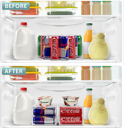 Clear Skinny Can Organizer for Fridge, Stackable with Lids