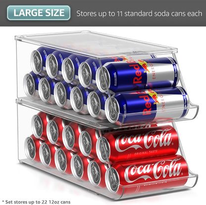 Clear Skinny Can Organizer for Fridge, Stackable with Lids