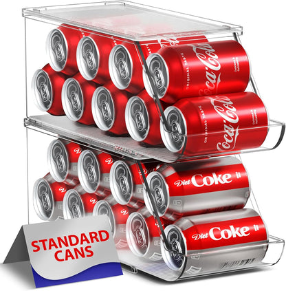 Clear Skinny Can Organizer for Fridge, Stackable with Lids