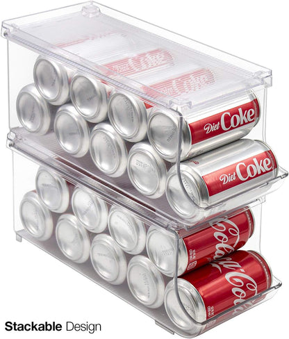 Clear Skinny Can Organizer for Fridge, Stackable with Lids