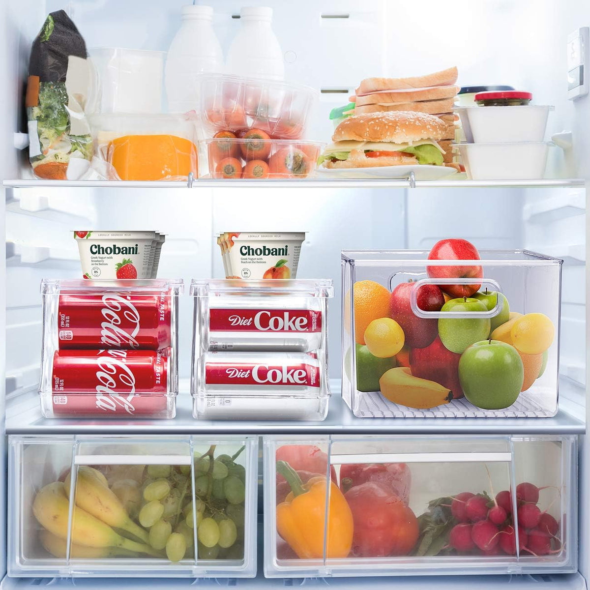 Clear Skinny Can Organizer for Fridge, Stackable with Lids