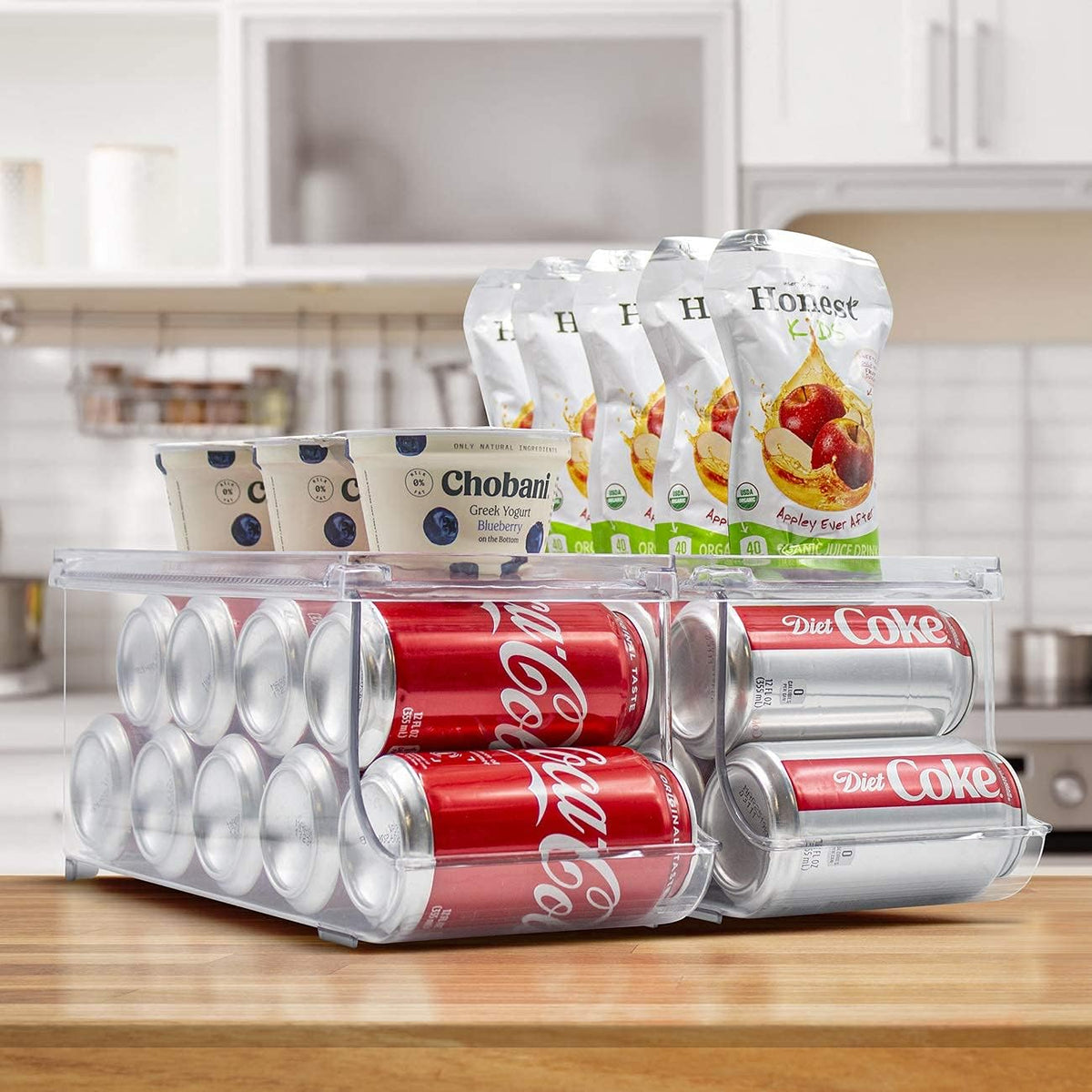 Clear Skinny Can Organizer for Fridge, Stackable with Lids