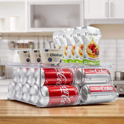 Clear Skinny Can Organizer for Fridge, Stackable with Lids