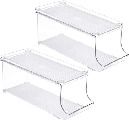Clear Skinny Can Organizer for Fridge, Stackable with Lids