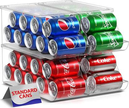 Clear Skinny Can Organizer for Fridge, Stackable with Lids