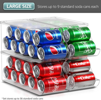 Clear Skinny Can Organizer for Fridge, Stackable with Lids