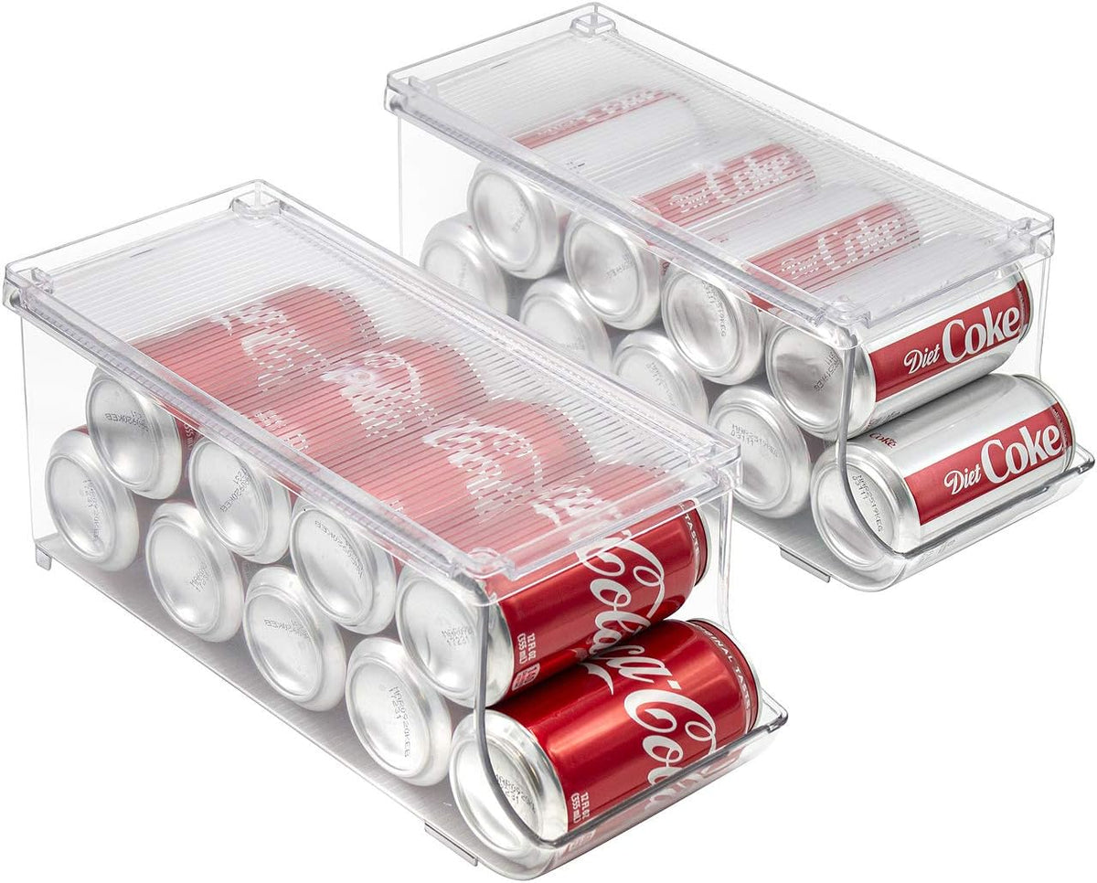 Clear Skinny Can Organizer for Fridge, Stackable with Lids