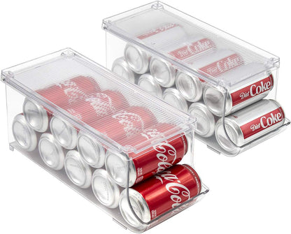 Clear Skinny Can Organizer for Fridge, Stackable with Lids