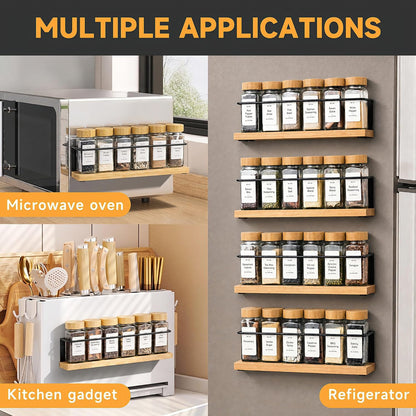 Magnetic Spice Rack with 24 Jars, 216 Labels, 1 Steel Funnel for Refrigerator，Microwave Oven - Full Set of Spice Organizer