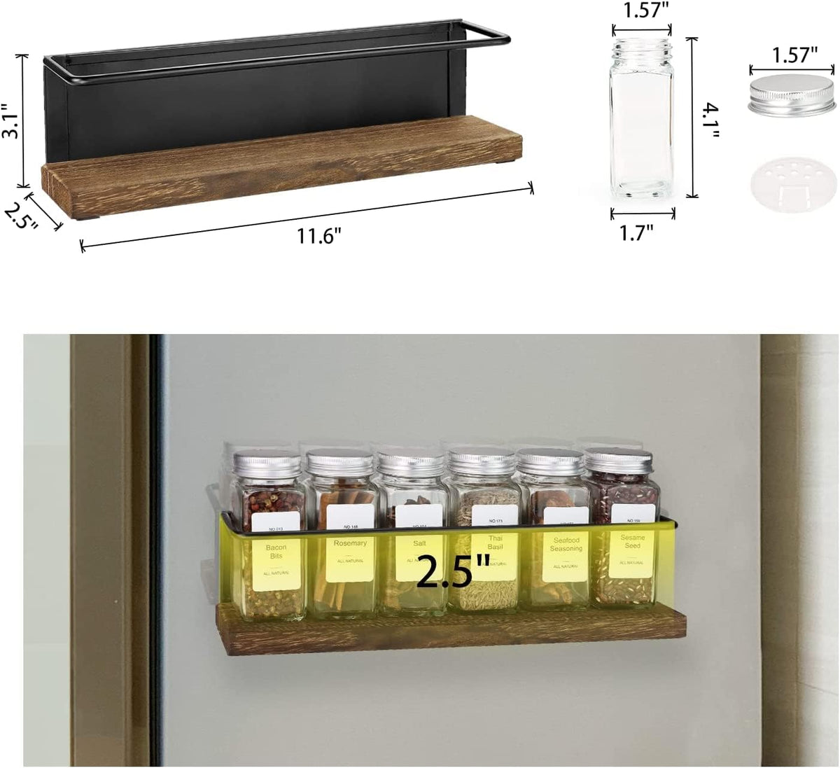 Magnetic Spice Rack with 24 Jars, 216 Labels, 1 Steel Funnel for Refrigerator，Microwave Oven - Full Set of Spice Organizer