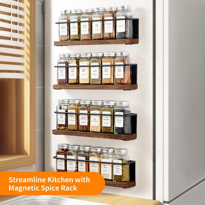 Magnetic Spice Rack with 24 Jars, 216 Labels, 1 Steel Funnel for Refrigerator，Microwave Oven - Full Set of Spice Organizer