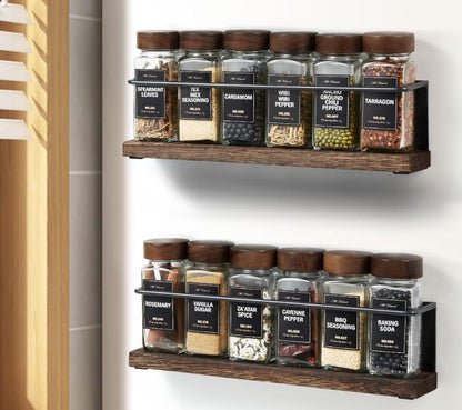 Magnetic Spice Rack with 24 Jars, 216 Labels, 1 Steel Funnel for Refrigerator，Microwave Oven - Full Set of Spice Organizer