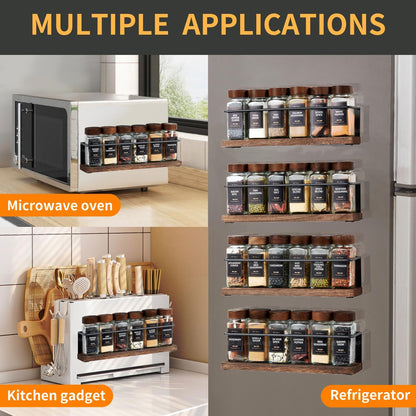 Magnetic Spice Rack with 24 Jars, 216 Labels, 1 Steel Funnel for Refrigerator，Microwave Oven - Full Set of Spice Organizer
