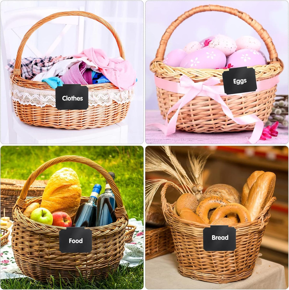 12 Pieces Basket Labels Clip on Set, Include 10 Pieces Kitchen Clip Label Holder Removable Pantry Basket Labels with 2 Pieces Black Chalk Marker for Storage Bins Organization Box (White)