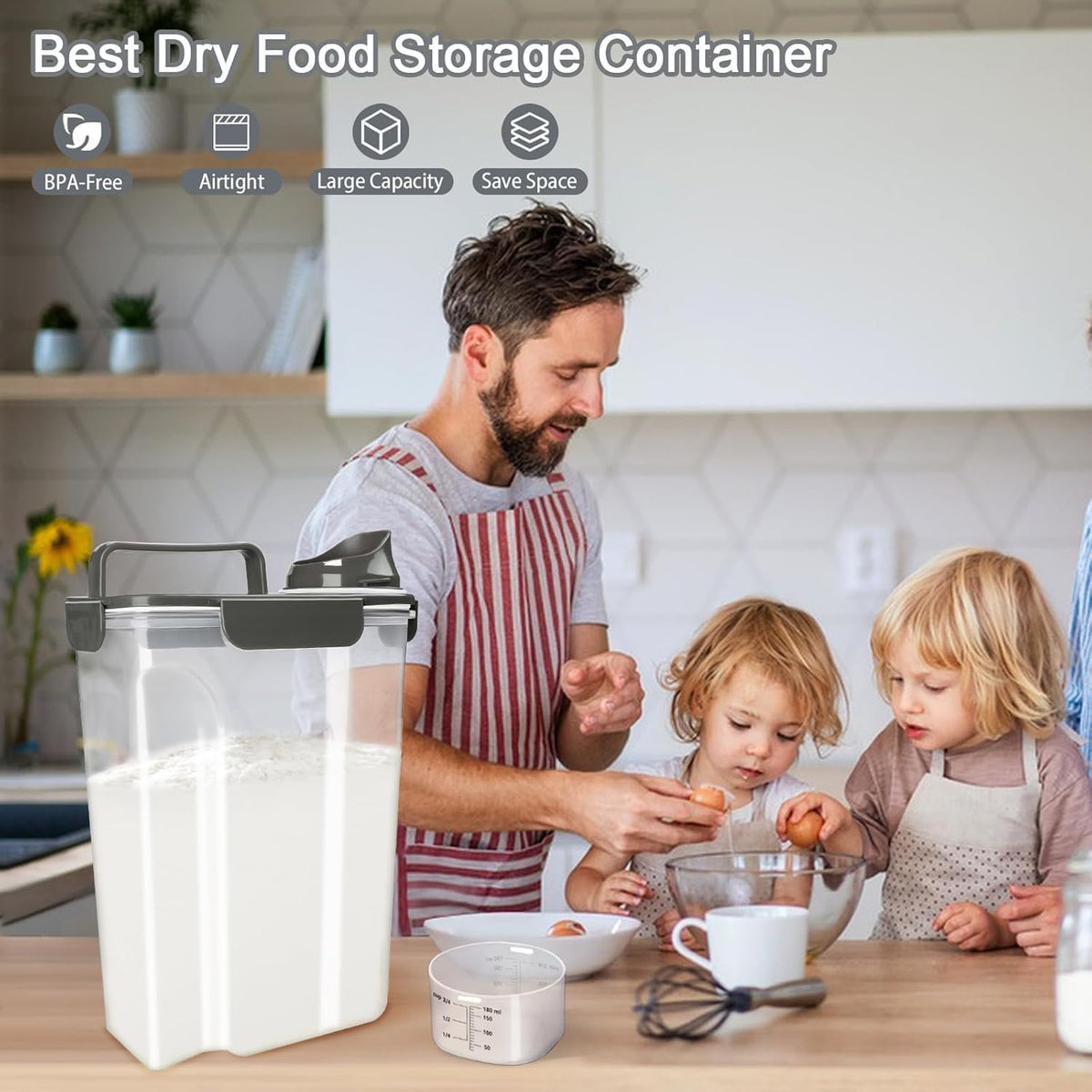 Komzon Rice Storage Containers, Airtight Cereal Containers Storage 20+10 lb Extra Large, BPA Free Rice dispenser with Pouring Spout, Pet Dog Cat Bird Food Container