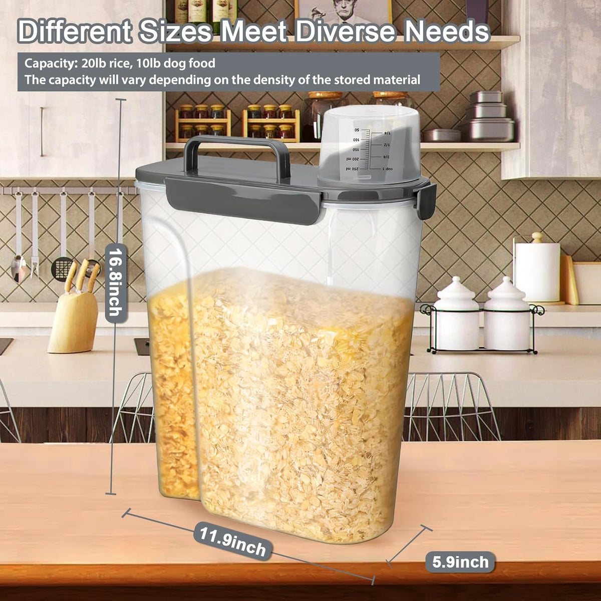 Komzon Rice Storage Containers, Airtight Cereal Containers Storage 20+10 lb Extra Large, BPA Free Rice dispenser with Pouring Spout, Pet Dog Cat Bird Food Container