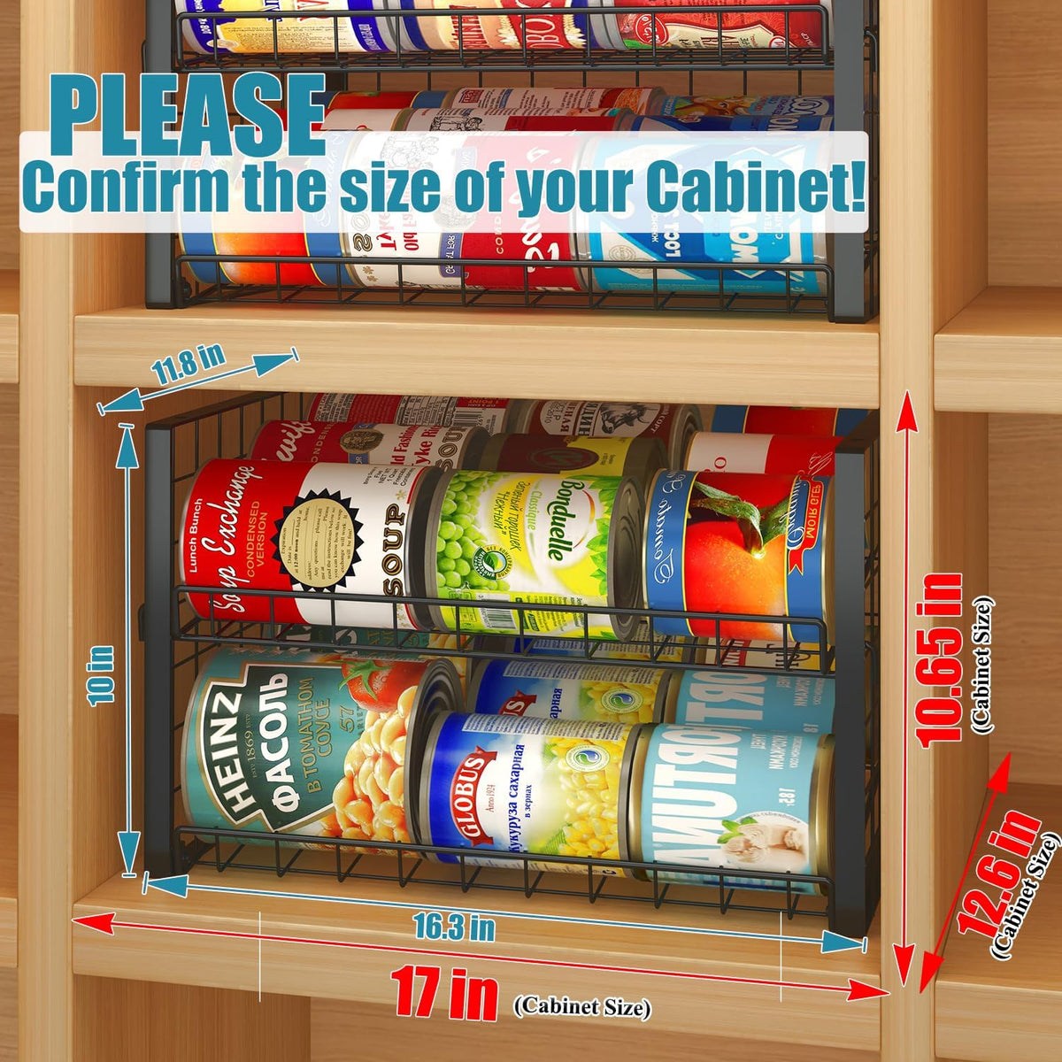 2-Tier Stackable Rack Organizer for Pantry, Adjustable Dispenser Holds Up to 120 Cans, Storage Holder for Various Ounces of Canned Drinks, Black