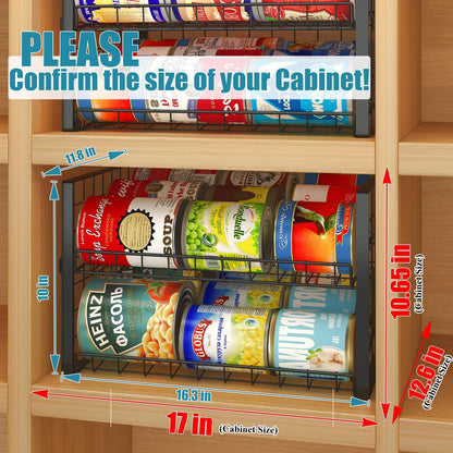 2-Tier Stackable Rack Organizer for Pantry, Adjustable Dispenser Holds Up to 120 Cans, Storage Holder for Various Ounces of Canned Drinks, Black