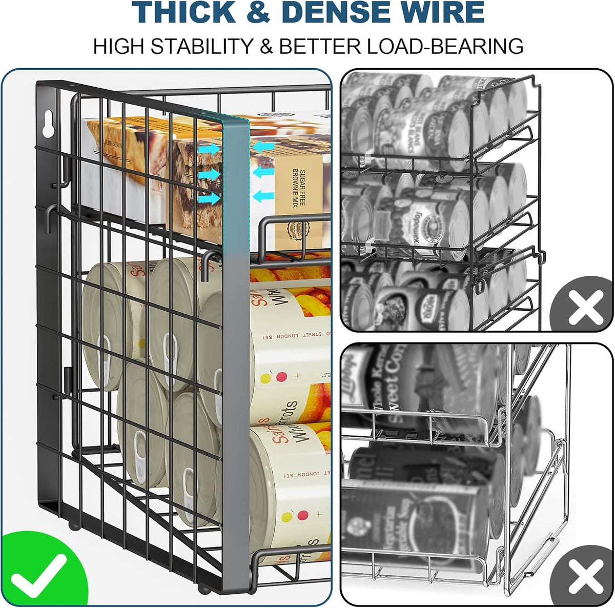 2-Tier Stackable Rack Organizer for Pantry, Adjustable Dispenser Holds Up to 120 Cans, Storage Holder for Various Ounces of Canned Drinks, Black